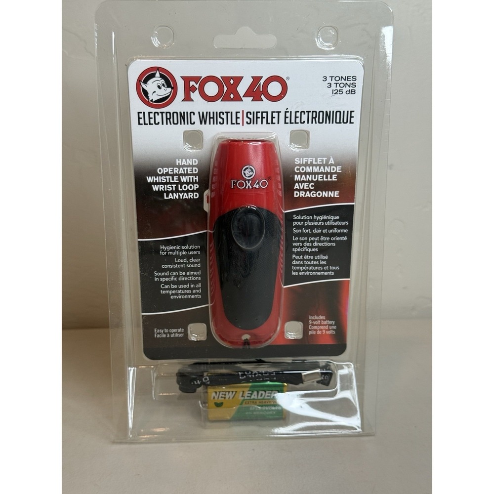 Fox 40 Electronic Whistle With Wrist Loop Lanyard And 9 Volt Battery Red New